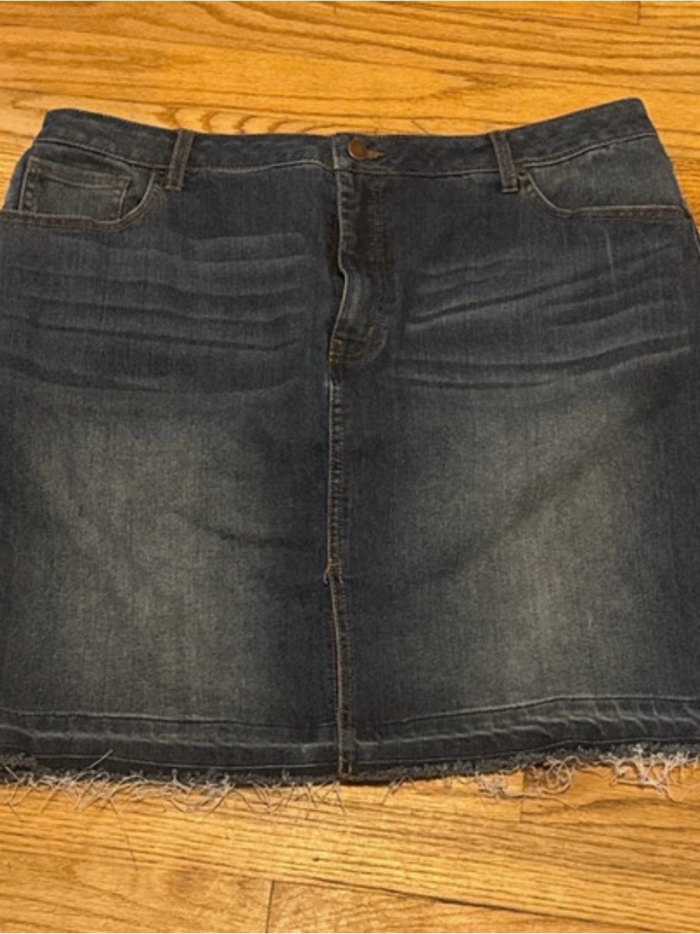 Faded Glory Dark Blue Denim Mini Skirt with Frayed Hem